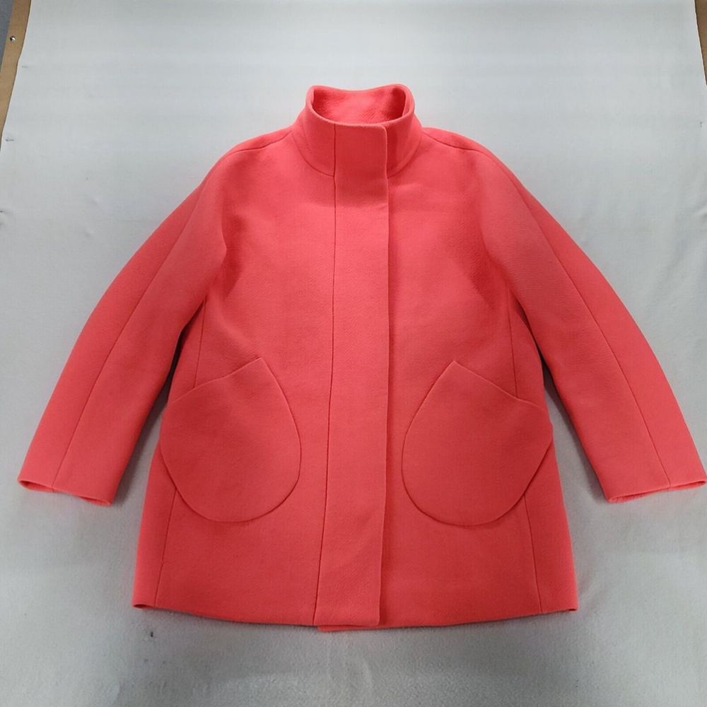 JCrew Double Cloth Wool Patch Pocket Cocoon Coat 8 $375 neon papaya pink Luxury